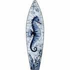 Black and White Seahorse Metal Mini Surfboard Sign 8" Wall Decor - DS