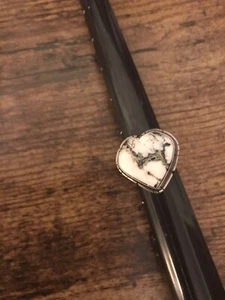 Native American Sterling Silver & Turquoise Heart Shaped Ring - Size 8 - Bild 1 von 7