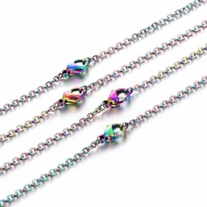 10 Rainbow Necklace Chains Stainless Steel 18" Cable Chain Link Jewelry BULK - Picture 1 of 1