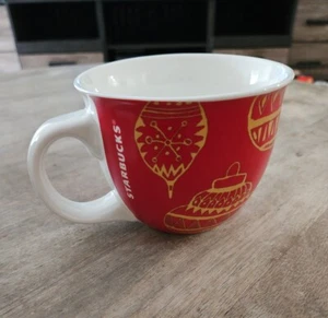 Starbucks 2015 Red White Gold Ornaments 14 oz Christmas Holiday Coffee Mug Cup - Picture 1 of 4