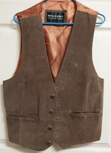 Chaleco con botones Wilson marrón 100 % gamuza cuero grande para hombre - Imagen 1 de 15