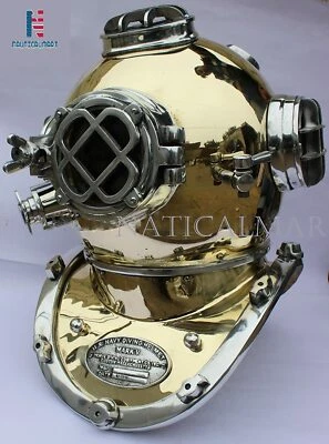 Casco de buceo antiguo vintage de 18" Morse de la Marina de los Estados Unidos con marca de aluminio y latón Foto 1 de 3