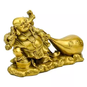 Fengshui Buddha God of Wealth Statue,Laughing Buddha Pulling Money Bag for Pr... - Picture 1 of 7