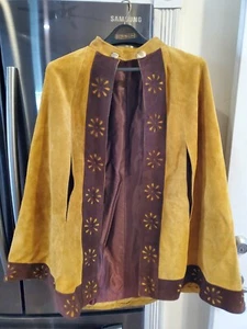 Vintage 1960's Hippie/Western Suede Leather Poncho Cape - Picture 1 of 8