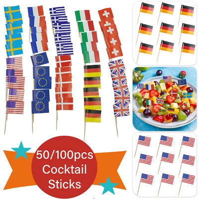 10 Country National Flag Cocktail Sticks Picks Cupcake Sandwich Party Food Decor - Image 1 of 4