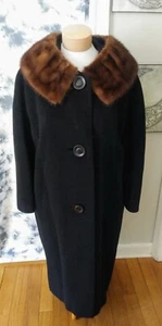 Vintage 50er 60er FURLAINE schwarzer Mantel Nerzkragen -- Gr. M/L -- Exzellent! - Bild 1 von 8