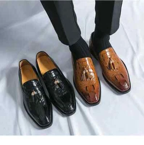 38-48 Men's Tassels Casual Dress PU Leather Party Business Crocodile Print Shoes - Picture 1 of 16