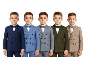 Boys Slim Fit Double-Breasted Formal Suit 4-Piece Wedding Page Boy Set Ages 1-13 - Picture 1 of 12