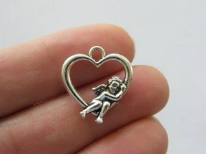 BULK 50 Angel heart charms antique silver tone AW80 - Picture 1 of 5