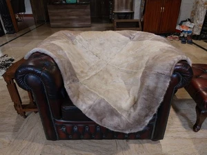 Genuine Real Natural Muskrat Mink Fur Blanket Single Size throw 52"x41" Rug 6856 - Picture 1 of 5