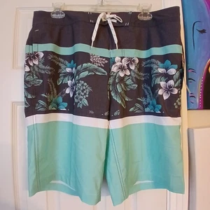 Goodfellow & Co. Men’s Swim Trunks 34 Aqua Gray White Board Shorts - Picture 1 of 6