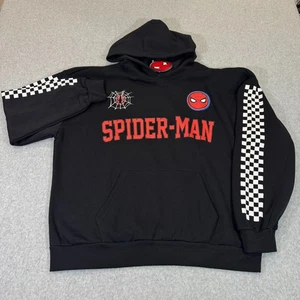 MARVEL Spider-Man Schwarz Pullover Hoodie Karierte Ärmel Herren XL Unisex - Bild 1 von 13
