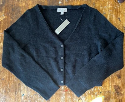 Cardigã suéter preto grande novo com etiquetas J Crew peso pena cashmere cropped BQ210 - Imagem 1 de 4