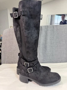 Crown Vintage Damenstiefel 7M Mandy hoch Reiten schwarz kniehoch Schnalle seitlicher Reißverschluss - Bild 1 von 16