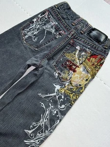 Fubu Jeans Y2K Vintage Baggy Crown Flames Hip Hop Boys Size 12 23” W X 23” L - Picture 1 of 15