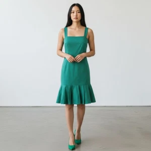 Vestido J Crew Verde Volantes Talla 2 Elastizado Preppy Old Money - Imagen 1 de 7