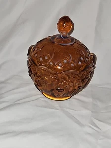 FENTON Glass Carmel Opalescent Dish Bowl With Lid - Picture 1 of 8