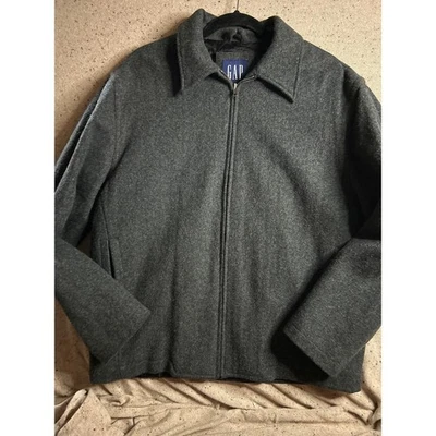 Men’s Charcoal Gray Wool Blend Zip Jacket Medium Lined GAP Classic Style Y2k - Image 1 of 4