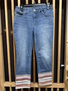 Chicos So Slimming Girlfriend Jeans Womens 0 Blue Embroidered Crop Boho Beaded - Picture 1 of 7