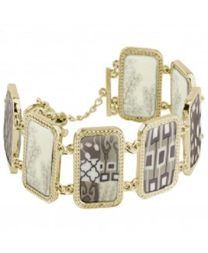 NUEVO JILZARA Hecho a Mano CUADRADO Incrustación Arcilla MARRÓN LATTE REVERSIBLE PALANCA Pulsera Foto 1 de 1