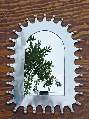 16" PUNCHED TIN MIRROR Mexican handmade hacienda style mirror, folk art - Image 1 of 4