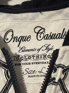 Onque Casual Women Sweater Large Black Full Zip Hoodie Chainlock Pattern Cotton - Picture 1 of 3