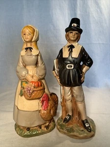 Vintage 9" Pilgrim Couple Chalkware - Picture 1 of 8
