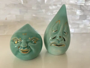 Vintage anthropomorph Aqua Drip and Drop Salz & Pfeffer handbemalt - Bild 1 von 7