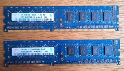 HP / HYNIX - RAM 2Go DDR3 PC3-10600U (Lot de 2x1 Go, soit 2Go) - 497156-D88 - Photo 1/3