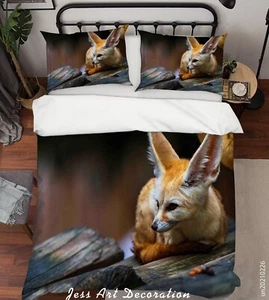 3D Fox Rock Yellow Quilt Cover Set Duvet Cover Bedding Pillowcases - Picture 1 of 6