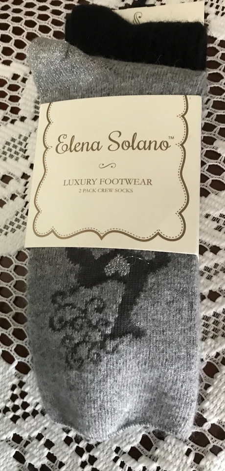 Women Elena Solano Luxury Crew Socks Angora Blend - 2 Pairs Gray/Black Deer New - Image 1 of 4