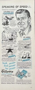 1947 vintage Gillette print ad. Featuring Chalmers “Slick” Goodlin - Picture 1 of 1
