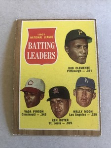 1962 Topps Ken Boyer/ Roberto Clemente/ Wally Moon/ Vada Pinson #52 Baseball...