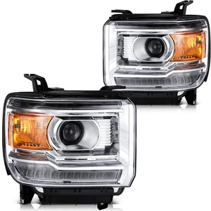 Left Right Pair Chrome Headlights For 2014-2019 GMC Sierra Base Denali SLE SLT - Foto 1 di 9