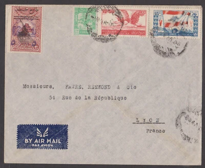 LÍBANO - SOBRES DE CORREO AÉREO AÑOS 40 A LYON FRANCIA DESDE BEIRUT CON SELLOS Foto 1 de 4