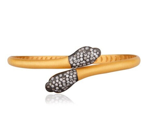 VALENTINO Bracciale vintage design serpente placcato oro giallo 24 carati zirconi bianchi fatto a mano gioielli