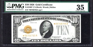 🇺🇸 1928 $10 GOLD CERTIFICATE ♚♚STAR♚♚ PMG CH VERY FINE 35 BOLD COLOR! AMAZING! - Picture 1 of 2