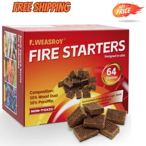 Fire Starter Squares 64 For Fireplace, Chimney, Bbq Grill, Camping Fire, Wood - Picture 1 of 6