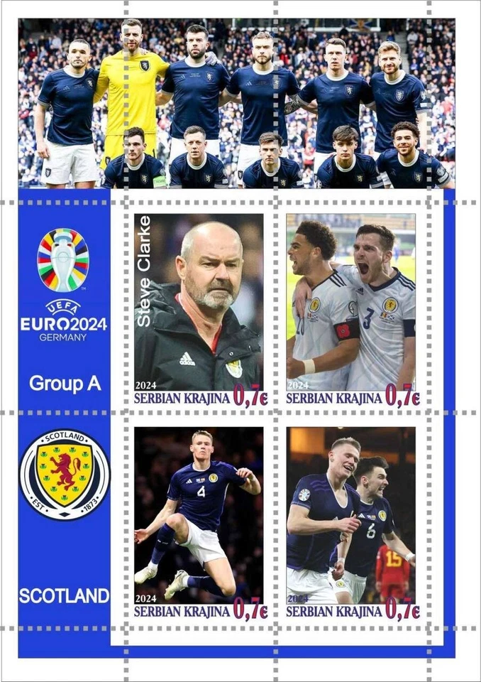 Stamp block football Scotland UEFA 2024 Serbia club issue Groub - Image 1 of 1