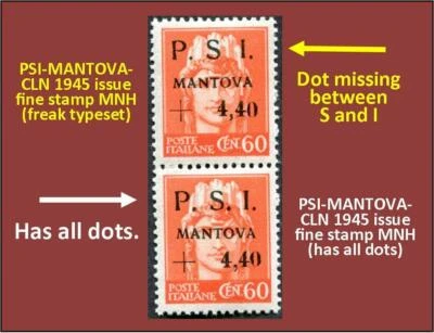 PSI MANTOVA - Print Error Variety 'MISSING DOT' typeset error, RARE - 1945 (169) - Image 1 of 4