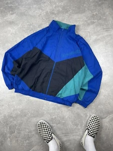 Reebok Vintage 90s Black/Blue Nylon Track Zip Jacket Size XL Made In Thailand - Picture 1 of 10