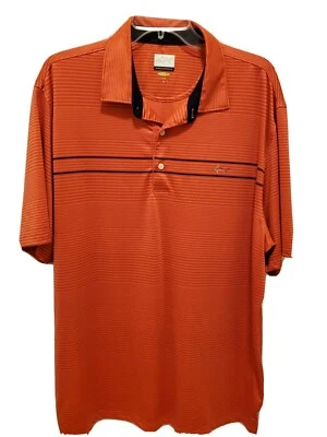  Camisa de golf Greg Norman para hombre grande Play Dry manga corta naranja-rayas rojas Foto 1 de 4
