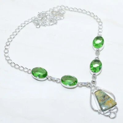 Regenwald Jaspis, Peridot Edelstein Ethnisch Silber Schmuck Kette 18 " NRJ11551 - Bild 1 von 2