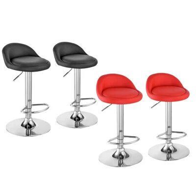 2x Bar Stools Faux Leather Kitchen Pub Low Back Breakfast Bar Chair Leg Chrome