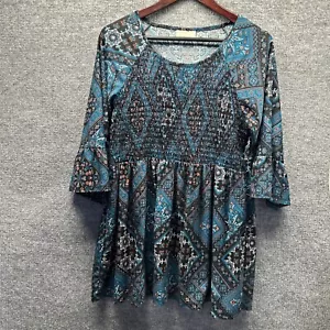 Bobbie Brooks Top Mujer 2x Teal Floral Smocking Boho Country Cottage Retro Túnica - Imagen 1 de 8
