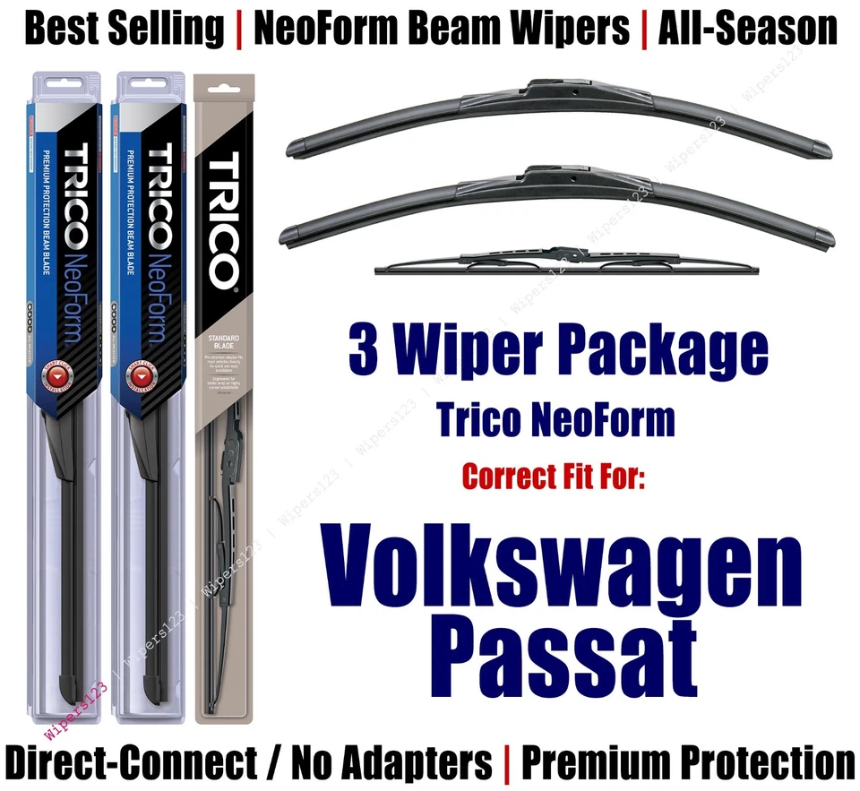 3pk Wipers Front & Rear NeoForm - fit 1990-1996 Volkswagen Passat 16210x2/30160 - Image 1 of 1