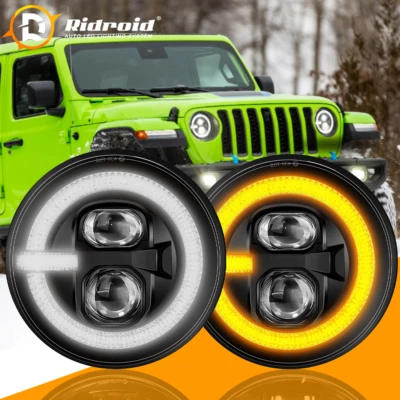 Par de faros LED DRL de 7 pulgadas DOT combo de señal de giro para Jeep Liberty 2003-2007 Foto 1 de 4