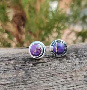 Purple Copper Turquoise Gemstone 925 Sterling Silver Beautiful Cufflinks For Him - Picture 1 of 4