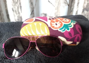 VTG Vera Bradley Plum Crazy Aviator Eye Sunglasses and CLAM CASE Disc UV400 - Picture 1 of 14