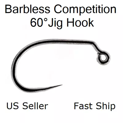 60°Competition Barbless Jig Hooks #10#12#14#16#18 Euro Nymph Fly Tying Free Ship - Image 1 of 4